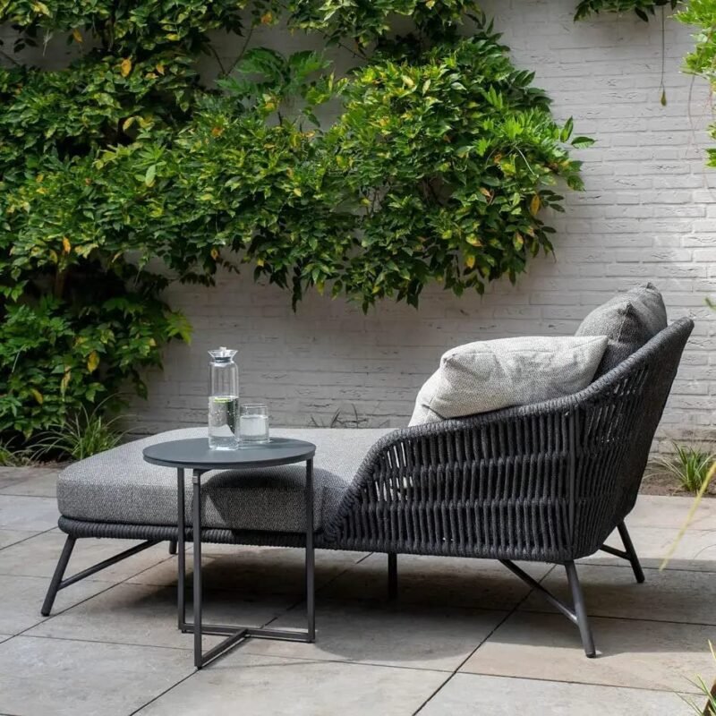 Grey Rope Daybed Set: Outdoor Patio Round Sofa, Side Table, Sun Lounger - Image 5