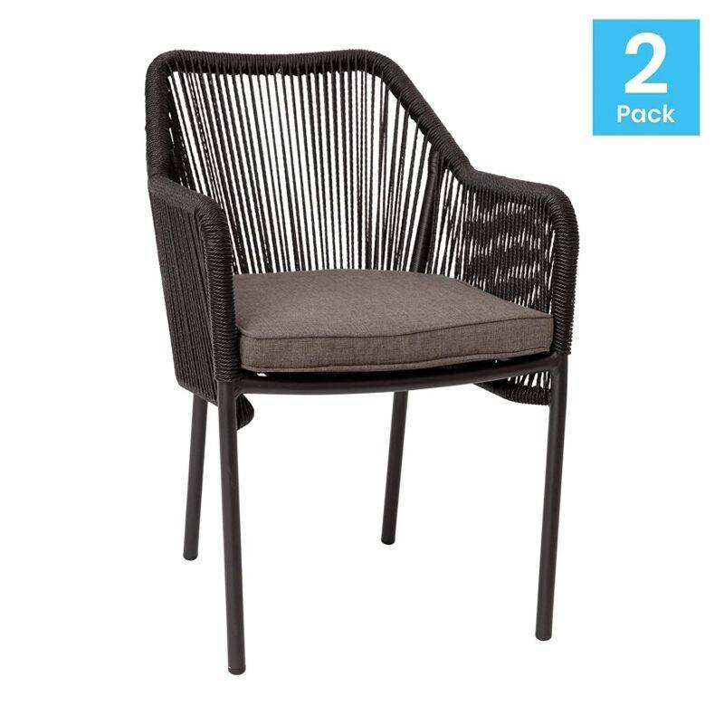 Devoko 2-Seater Rope Chair Set with Cushion (Black/Cream) - Image 5