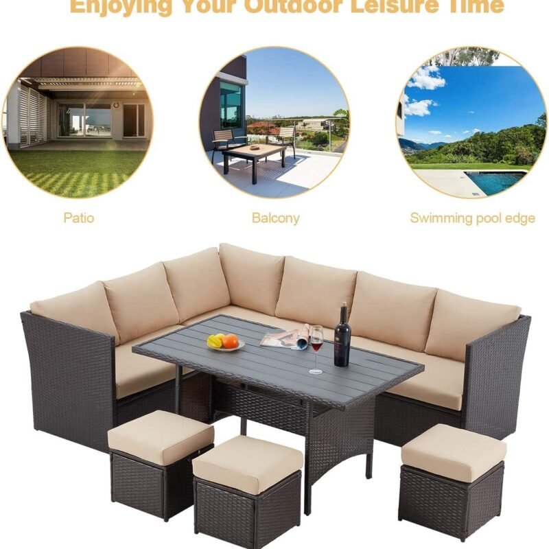 DEVOKO 6-pcs Wicker Sofa Dining Set - Dark Brown/Cream - Image 5