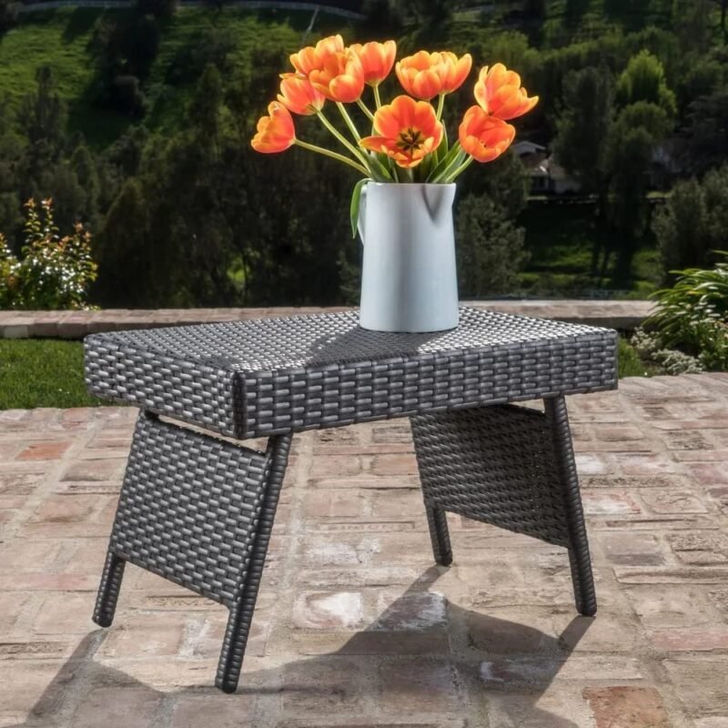 DEVOKO Dark Brown Poolside Lounger with Table - Image 4