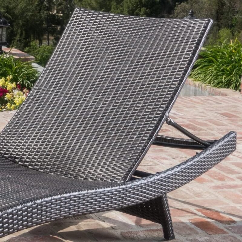 DEVOKO 2 Sets Waterproof Rattan Lounge Sunbeds with Table - Dark Brown - Image 6