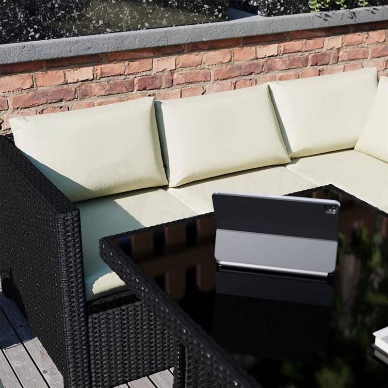 6-Piece Outdoor Wicker Patio Dining Set - Black/Cream - Image 6