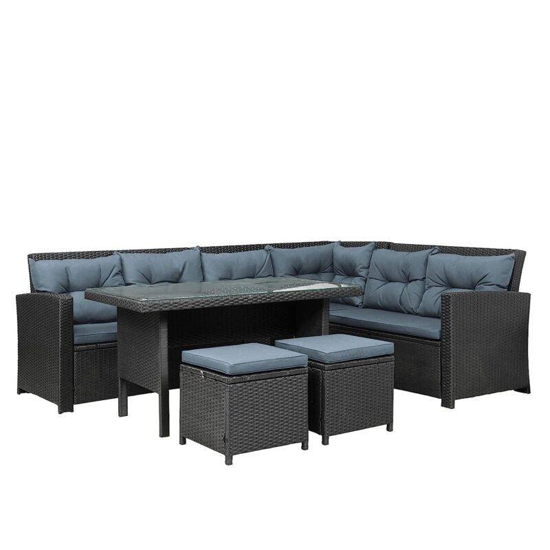 DEVOKO 6-Piece Outdoor Patio Furniture Set - Dark Brown & Cyan Blue - Image 6