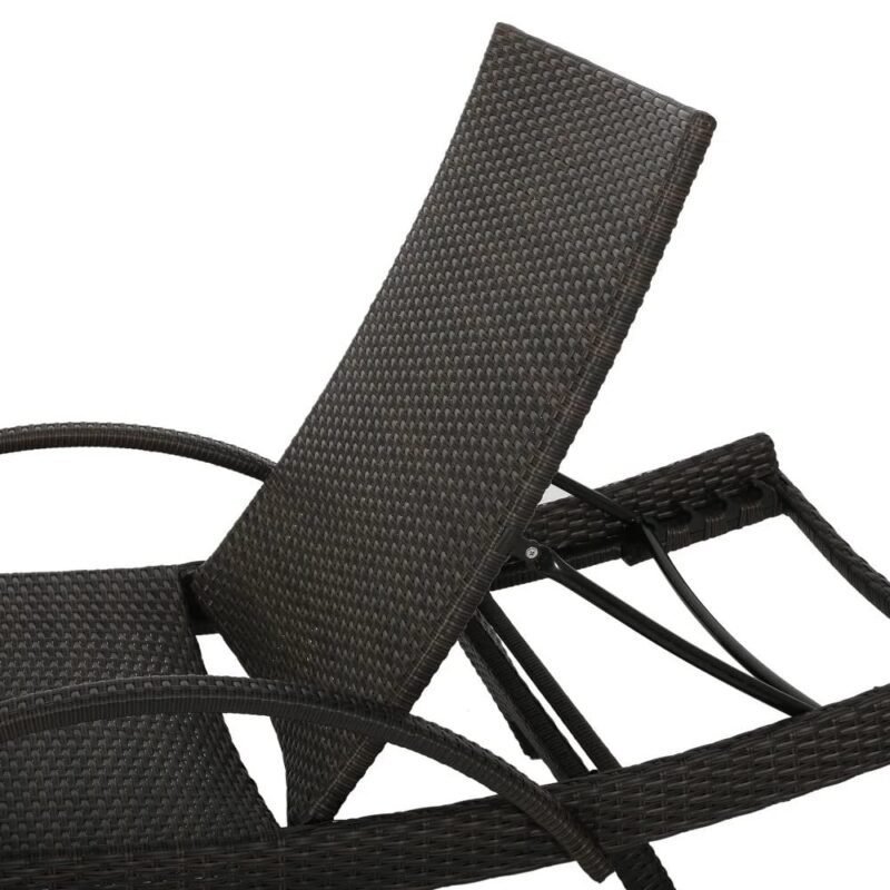 Devoko Rattan Sun Lounger Set - 2 Chairs, Dark Brown & Sky-blue - Image 5