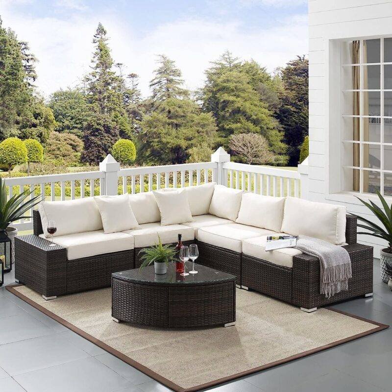 DEVOKO Oval Shape Patio Set (Dark Brown/Off-white) - Image 6