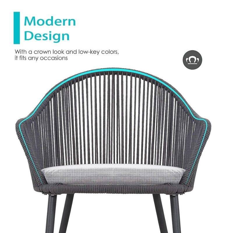 Outdoor Rope Seating Set - 2 Chairs 1 Table - Dark Grey/Grey - Image 7