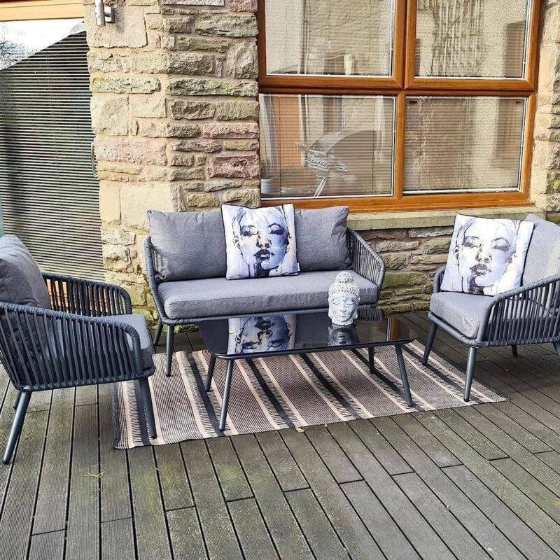 DEVOKO 4 Seater Sofa Rope Furniture Set (Grey) - Image 7