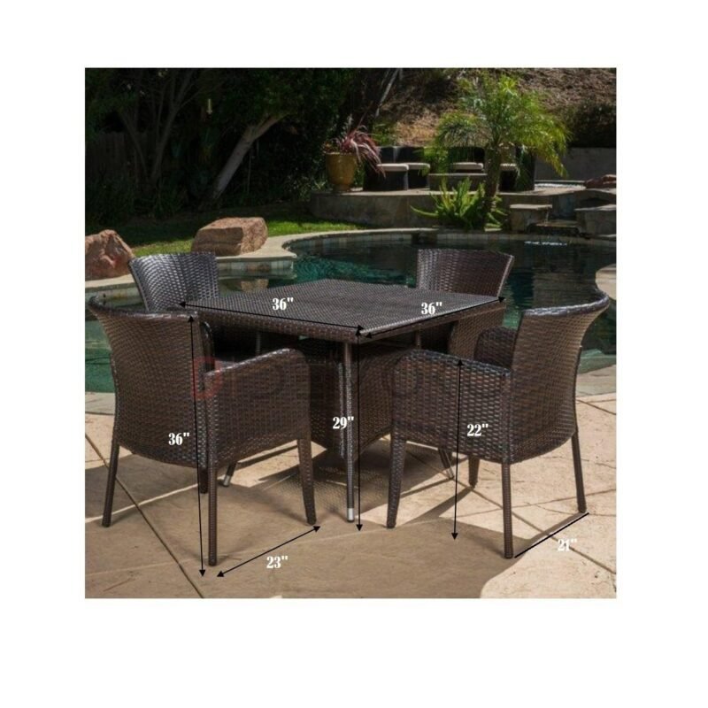 5-Piece Patio Dining Set, 4 Seats + 1 Square Table (Dark Brown) - Image 2