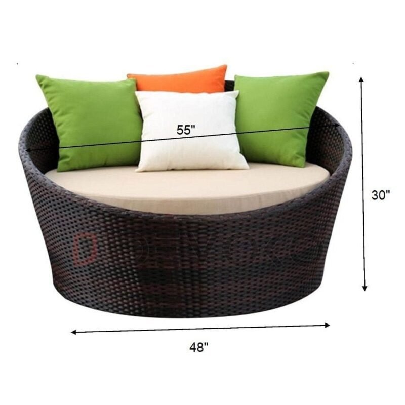 Darkbrown & Offwhite Wicker Rattan Daybed Set - Image 2