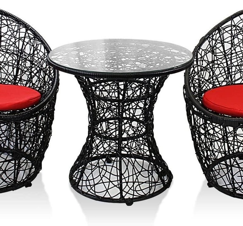 Black & Red 3-Piece Rattan Patio Set - Image 3