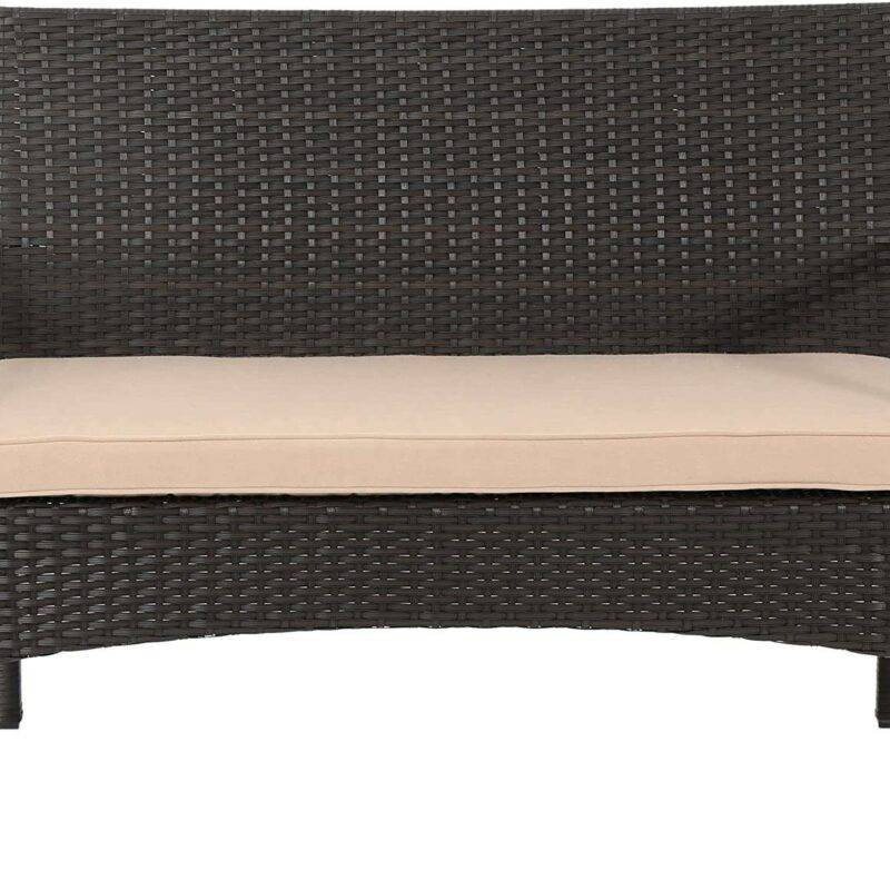 DEVOKO 4-Piece Waterproof Wicker Patio Furniture Set - Dark Brown & Beige - Image 8