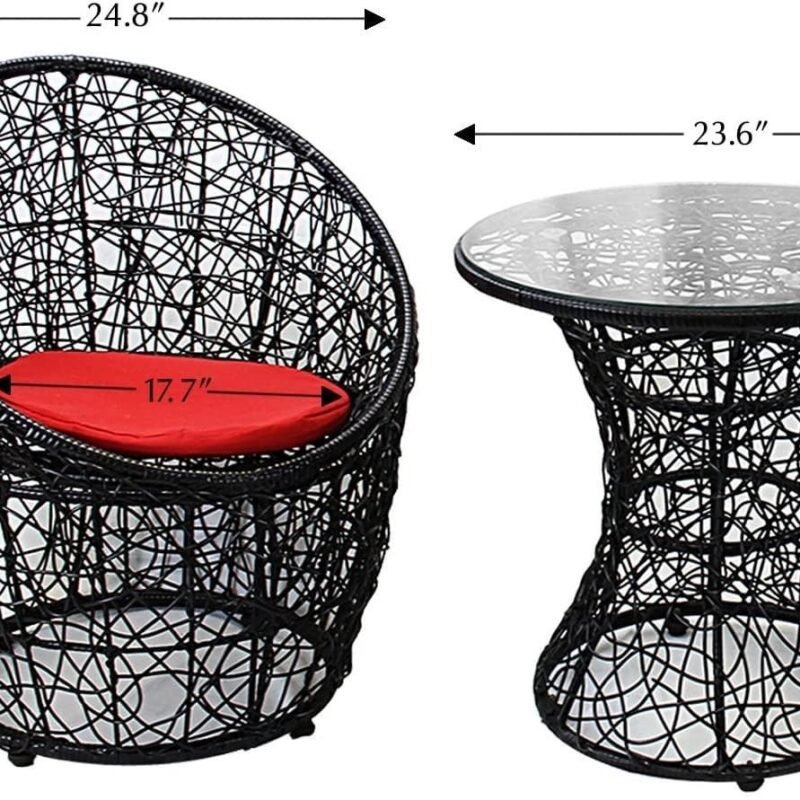 Black & Red 3-Piece Rattan Patio Set - Image 2