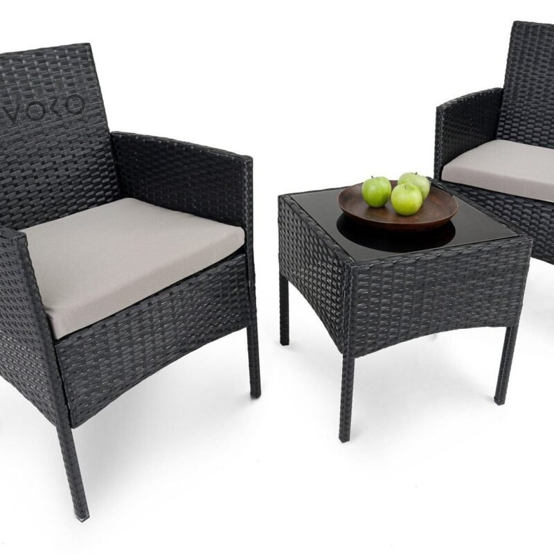 Outdoor Rattan Patio Sofa Set: 3-Piece Sectional in Black & Grey - Image 3