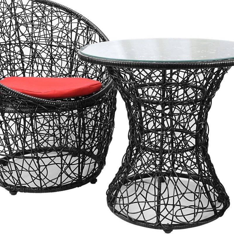 Black & Red 3-Piece Rattan Patio Set - Image 4