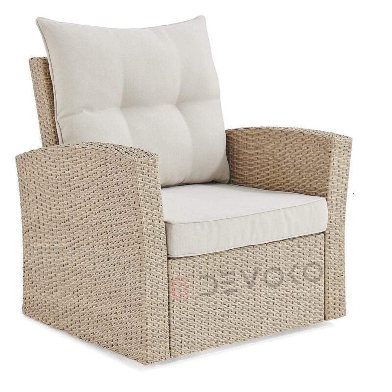 DEVOKO 4-Piece Rattan Garden Set: with Beige Wicker & Cream Cushions - Image 3