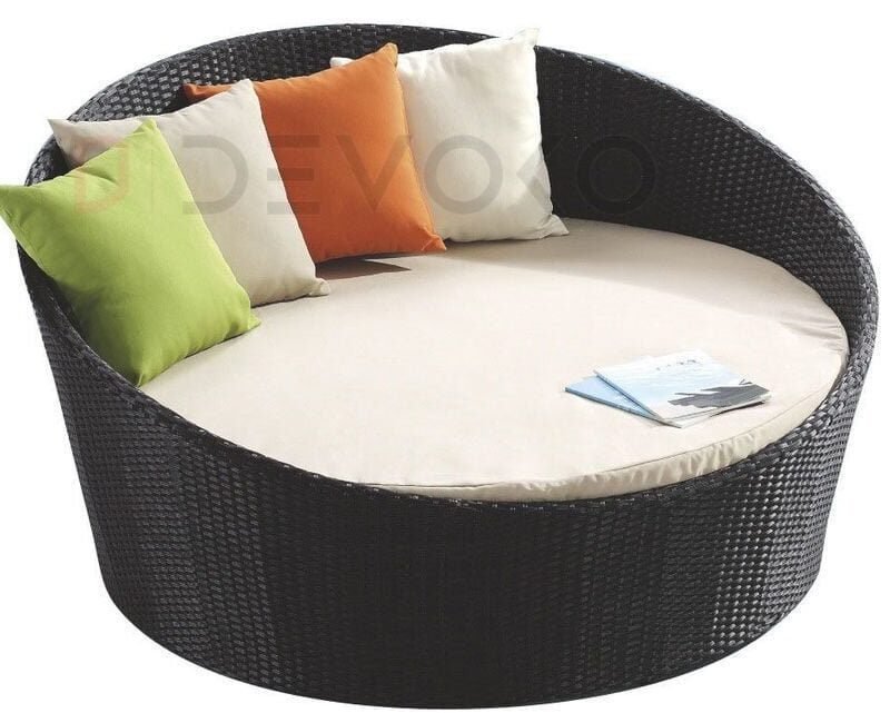 Darkbrown & Offwhite Wicker Rattan Daybed Set - Image 3