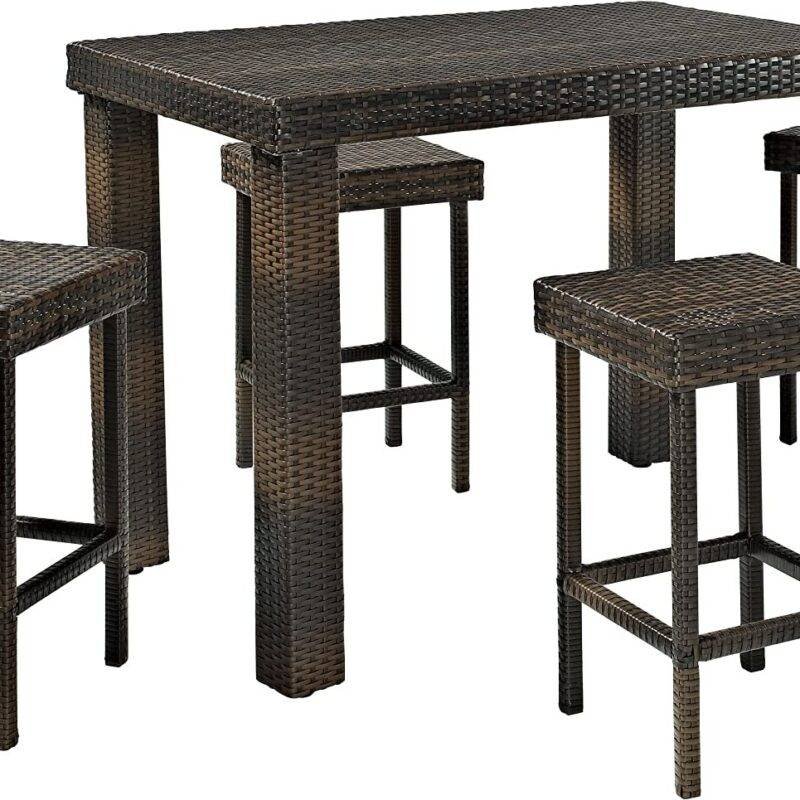 5-Piece Rattan Wicker Patio Bar Set(Dark Brown) - Image 5