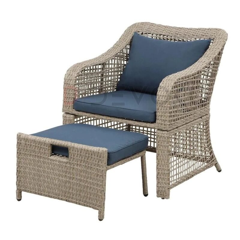 Navy Blue Cushion & Silver Grey Wicker Patio Conversation Set - Image 6