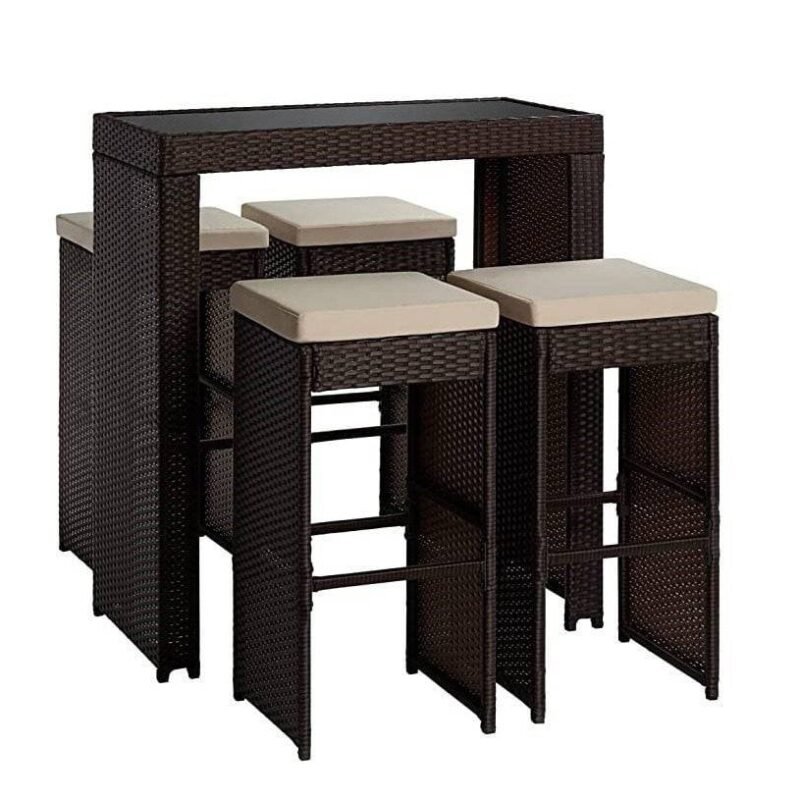 5-Piece Rattan Wicker Bar Set for Outdoor Dining - Image 5
