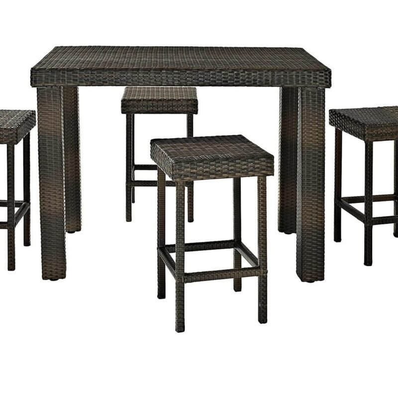 5-Piece Rattan Wicker Patio Bar Set(Dark Brown) - Image 6