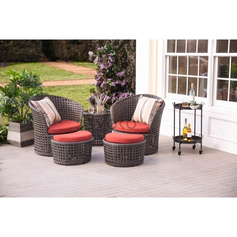 Dark Brown & Red All-Weather Wicker Patio Conversation Set - Image 2