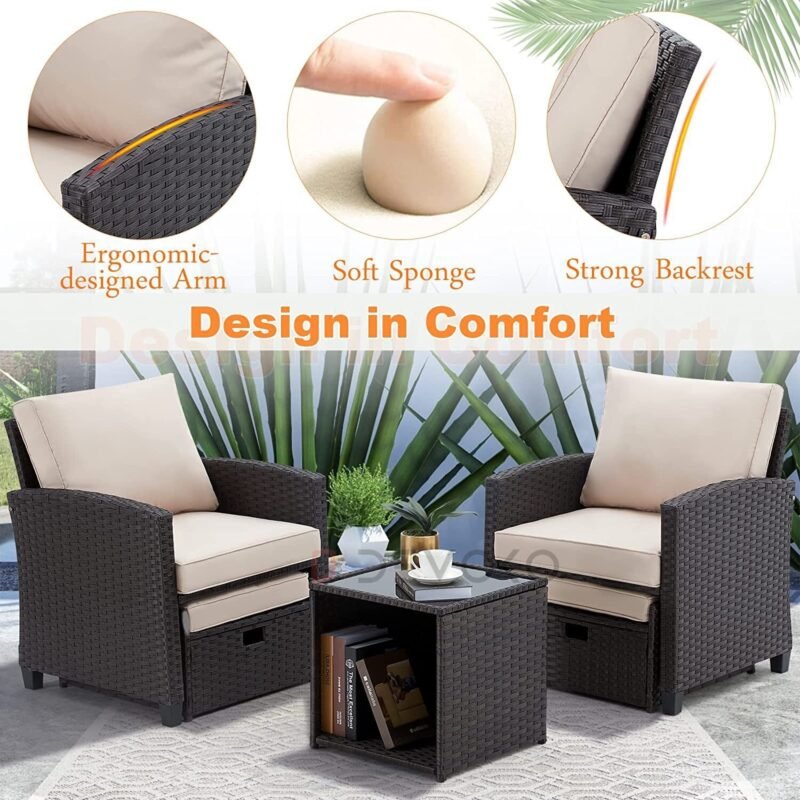 Dark Brown & Cream Rattan Patio Conversation Set - Image 5