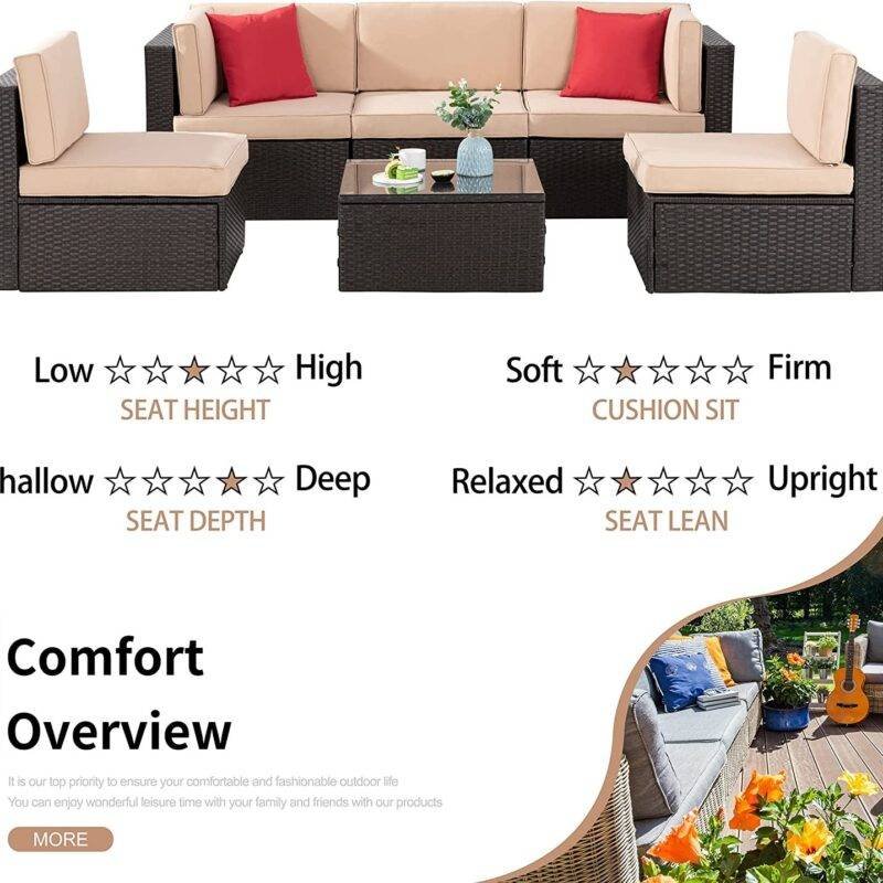Dark Brown & Cream Outdoor Patio Sofa Set with Cushions & Pillows - Image 6