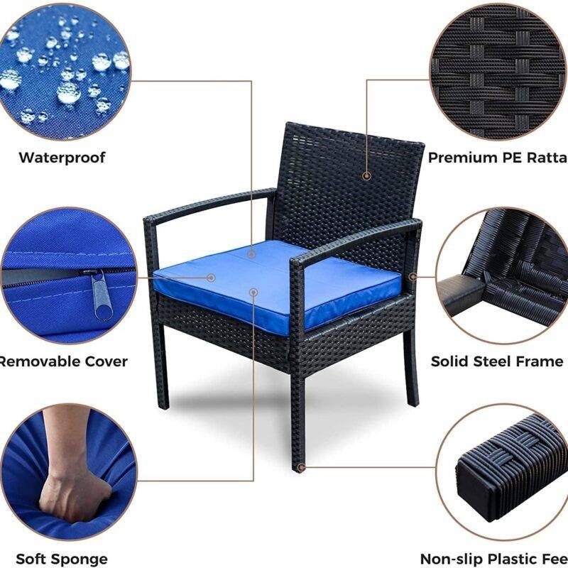 Black & Blue 4-Piece Outdoor Rattan Furniture Set - Image 5