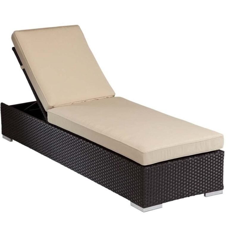 Outdoor Rattan Wicker Sun Lounger Recliner Chair Garden (Dark Brown) - Image 5