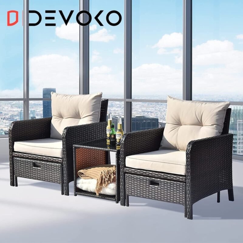 5-Piece Wicker Patio Furniture Set (Dark Brown & Off White) - Image 3
