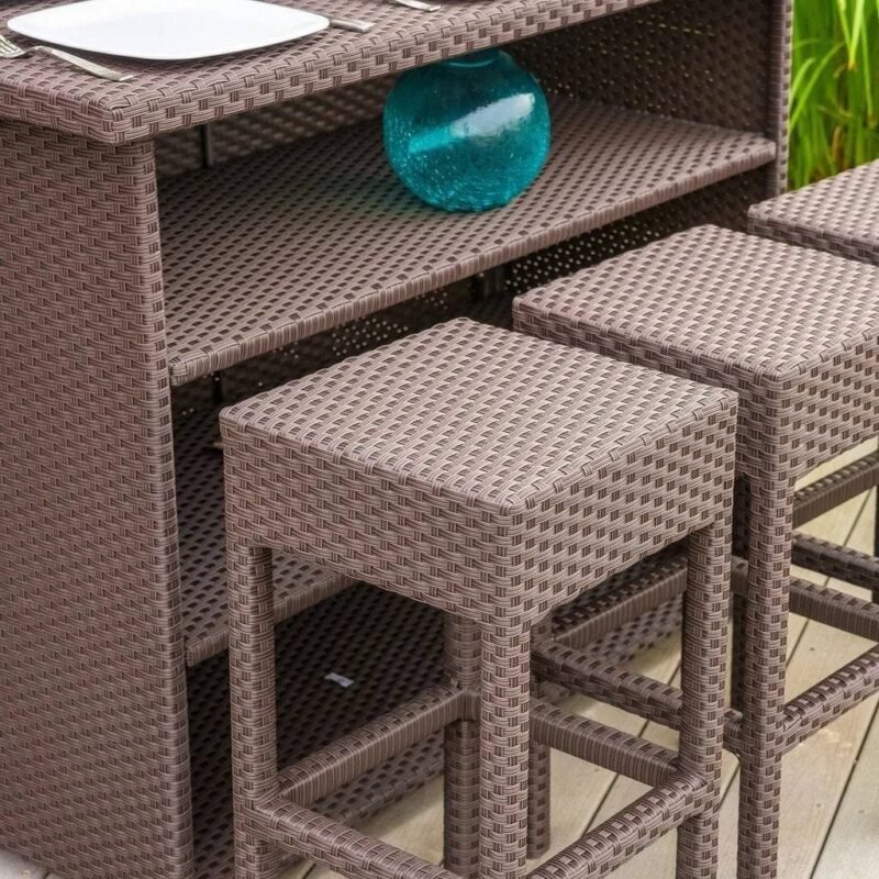 Coffee Brown 7PCS Wicker Bar Table Set - Outdoor Patio Furniture - Image 3