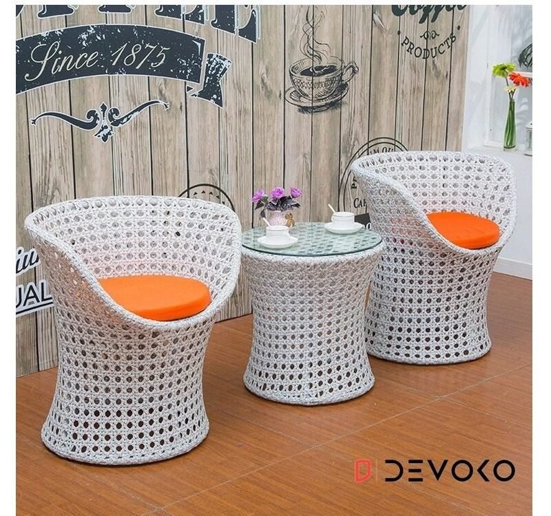 3-Piece Rattan Wicker Patio Furniture Set: White & Orange Cushion - Image 7