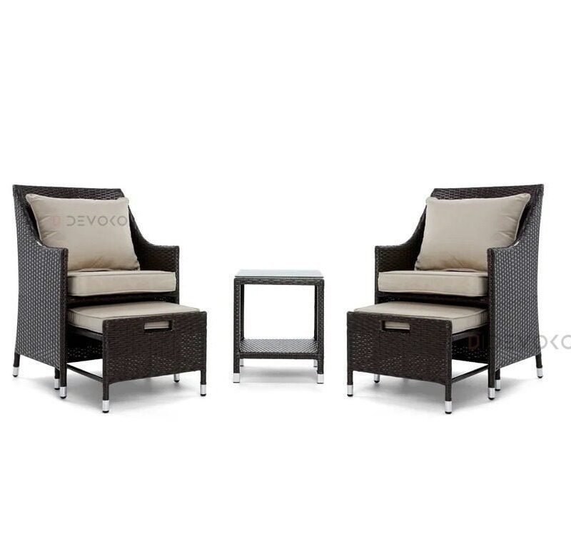Dark Brown & Cream Outdoor Wicker Patio Furniture Set - Image 6