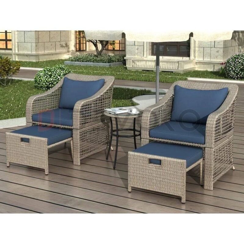Navy Blue Cushion & Silver Grey Wicker Patio Conversation Set - Image 7