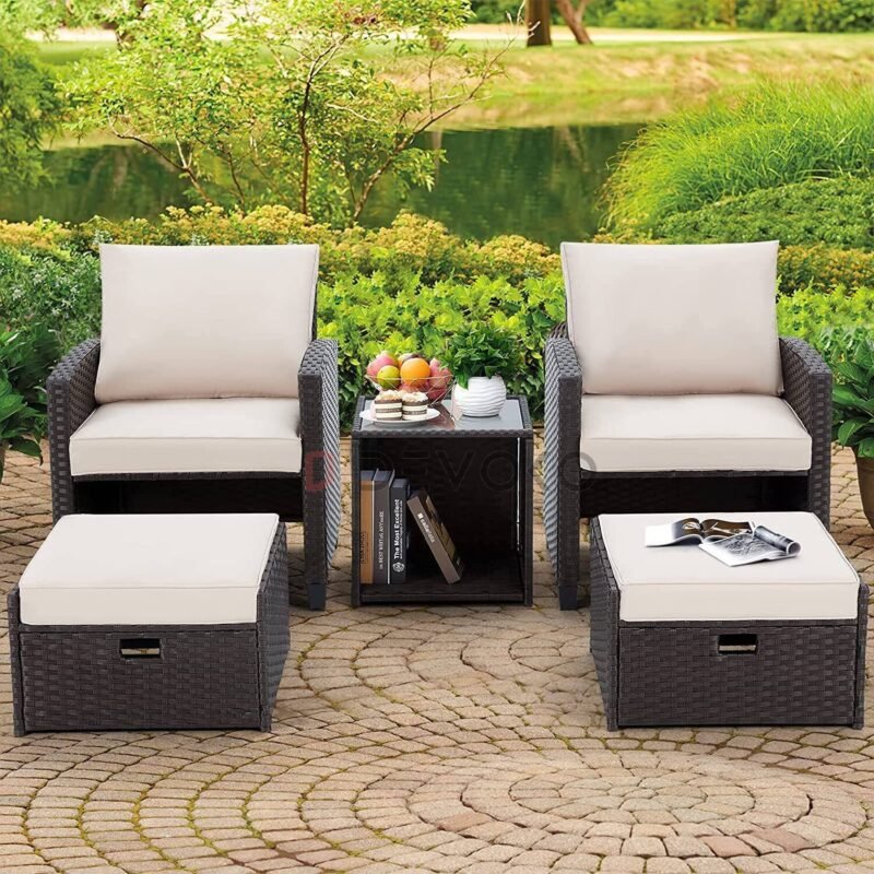 Dark Brown & Cream Rattan Patio Conversation Set - Image 6
