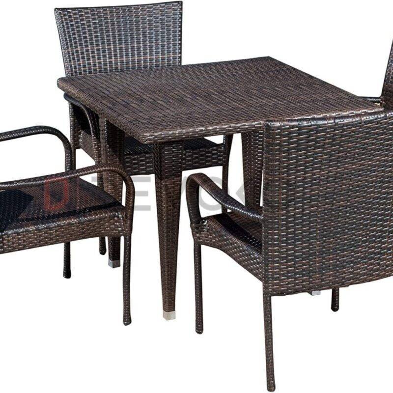 5-Piece Patio Dining Set, 4 Seats + 1 Square Table (Dark Brown) - Image 5