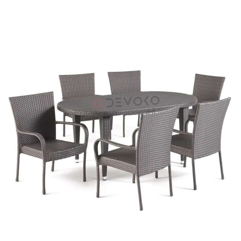 7PCS Wicker Patio Dining Set: Outdoor Rattan Table & Chairs with Cushions (Darkbrown) - Image 7