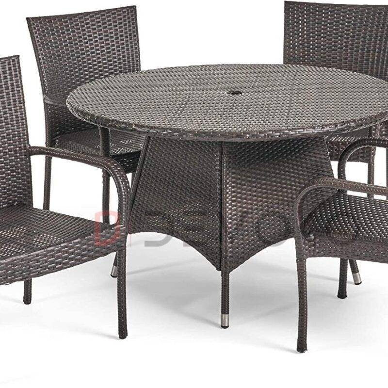 5-Piece Patio Dining Set, 4 Seats + 1 Round Table (Dark Brown) - Image 5