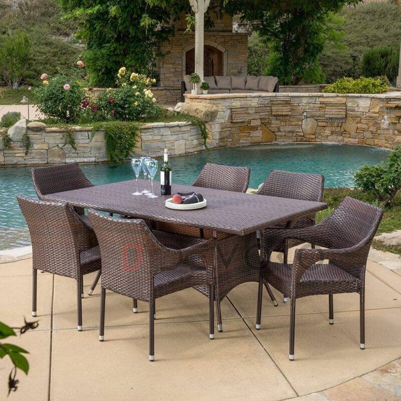 7-Piece Rattan Patio Dining Set: Outdoor Conversation Set (Dark Brown Wicker) - Image 3