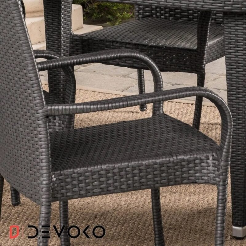 7PCS Wicker Patio Dining Set: Outdoor Rattan Table & Chairs with Cushions (Darkbrown) - Image 3