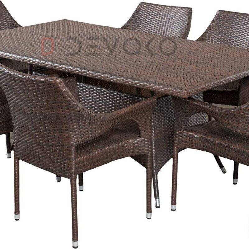 7-Piece Rattan Patio Dining Set: Outdoor Conversation Set (Dark Brown Wicker) - Image 4