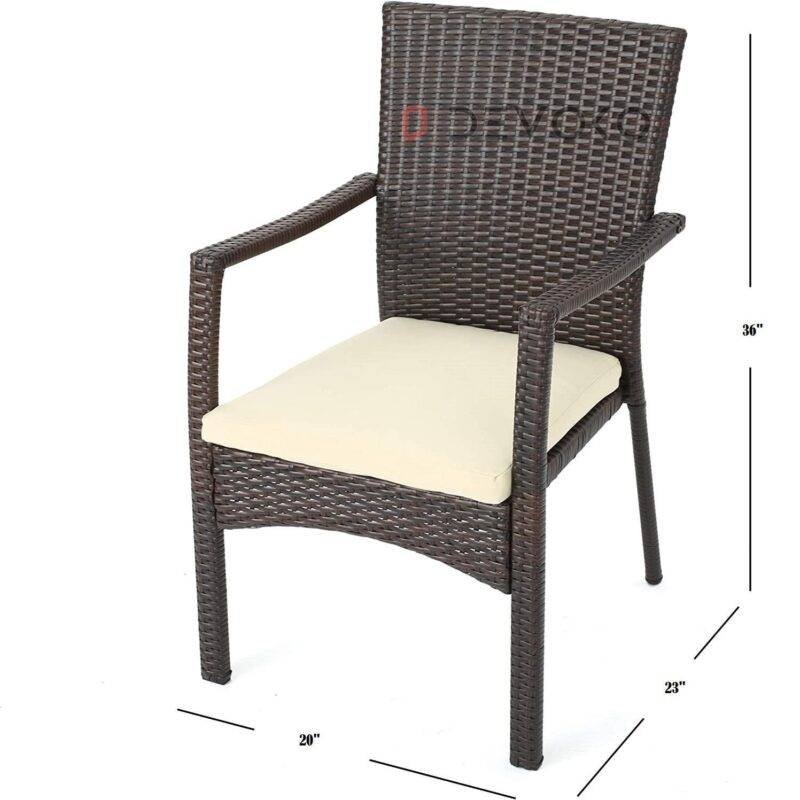 7PCS Wicker Patio Dining Set: Outdoor Rattan Table & Chairs with Cushions (Darkbrown & Cream) - Image 2