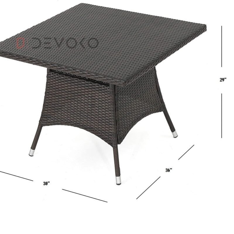 5-Piece Patio Dining Set, 4 Seats + 1 Square Table (Dark Brown) - Image 3
