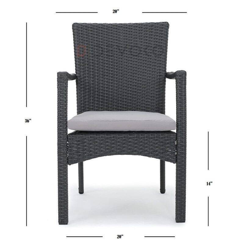 7PCS Wicker Patio Dining Set: Outdoor Rattan Table & Chairs with Cushions (Black & Grey) - Image 2