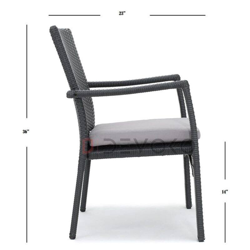 7PCS Wicker Patio Dining Set: Outdoor Rattan Table & Chairs with Cushions (Black & Grey) - Image 3