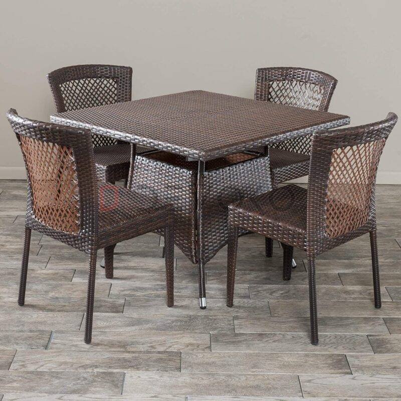 5-Piece Patio Dining Set, 4 Seats + 1 Square Table (Dark Brown) - Image 5