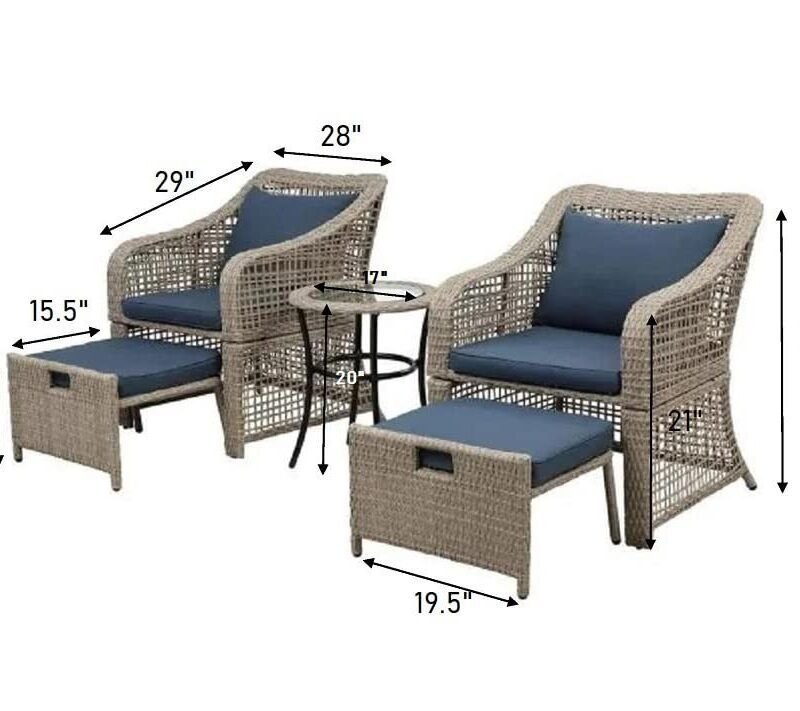 Navy Blue Cushion & Silver Grey Wicker Patio Conversation Set - Image 2