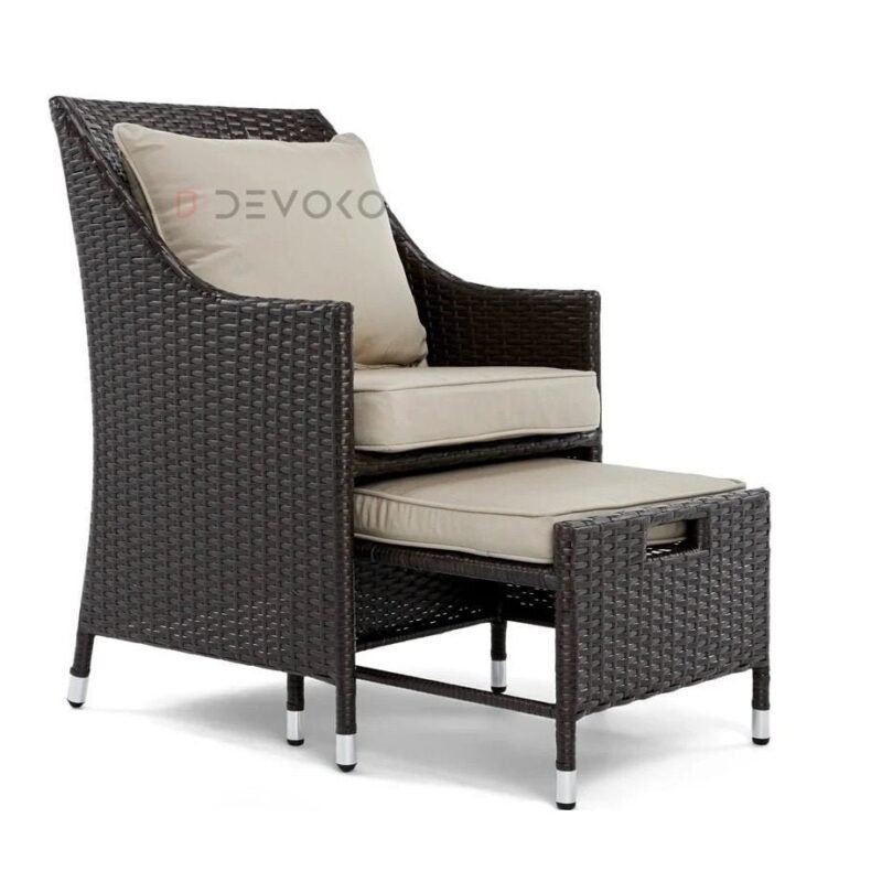 Dark Brown & Cream Outdoor Wicker Patio Furniture Set - Image 3