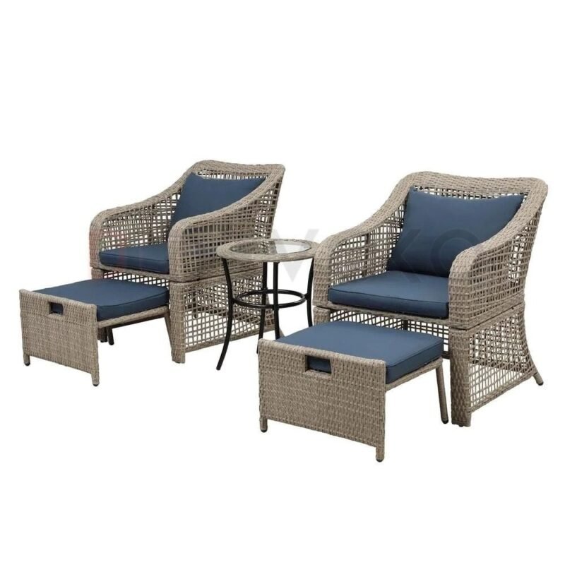 Navy Blue Cushion & Silver Grey Wicker Patio Conversation Set - Image 3