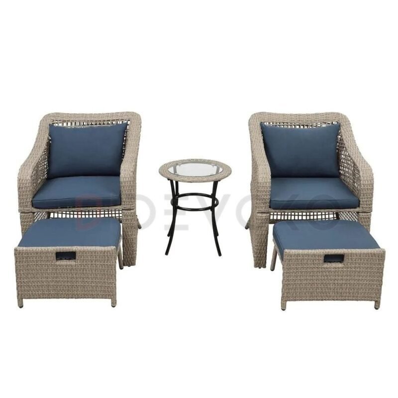 Navy Blue Cushion & Silver Grey Wicker Patio Conversation Set - Image 8